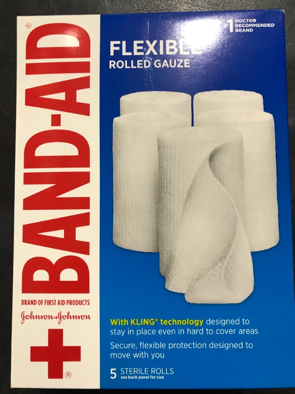 Photo 2 of Band-Aid Brand of First Aid Products Flexible Rolled Gauze Dressing for Minor Wound Care, Soft Padding and Instant Absorption, Sterile Kling Rolls, 4 Inches by 2.1 Yards, Value Pack, 5 ct