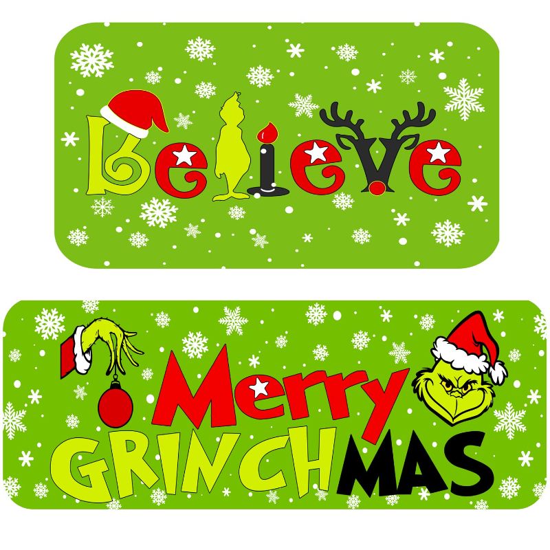 Photo 1 of 2 PCS Grinch Doormat, Kitchen Mats, Grinch St Patricks Day Decorations, Suitable for Indoor and Outdoor,Non-Slip, Washable, Stain and Fade Resistant?Green?