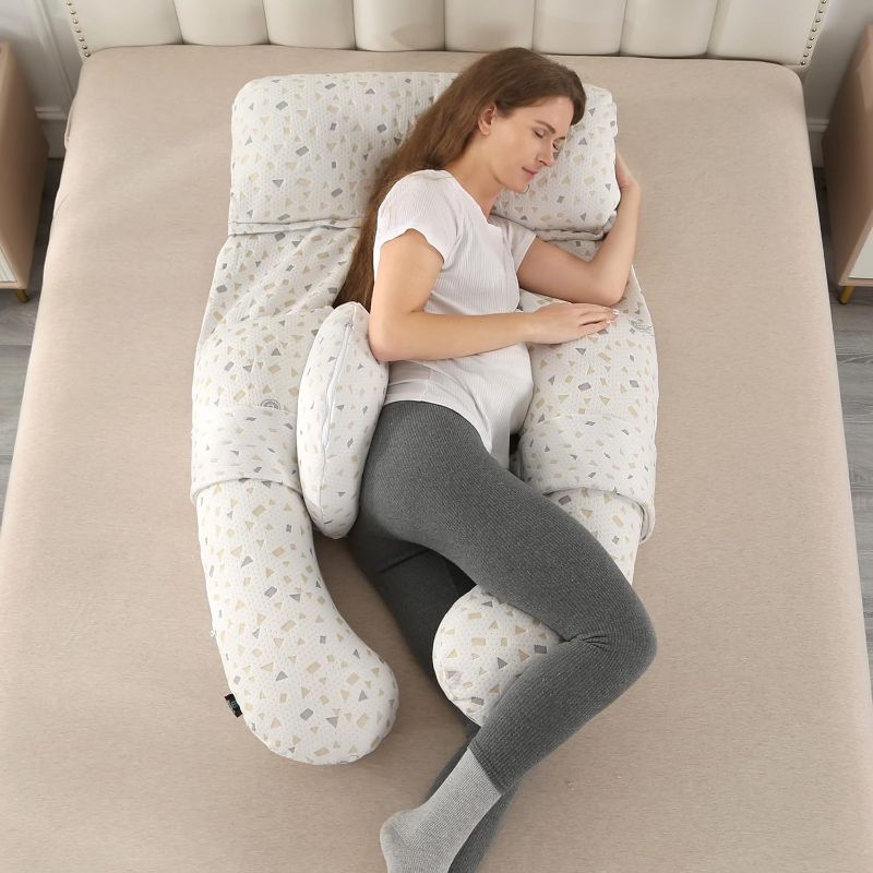 Photo 1 of BeytBuy Pregnancy Pillows - 55 Inch U Shaped Full Body Maternity Pillow with Removable Coolmax Cover & Detachable Extension Pillow to Support Back, Legs & Belly