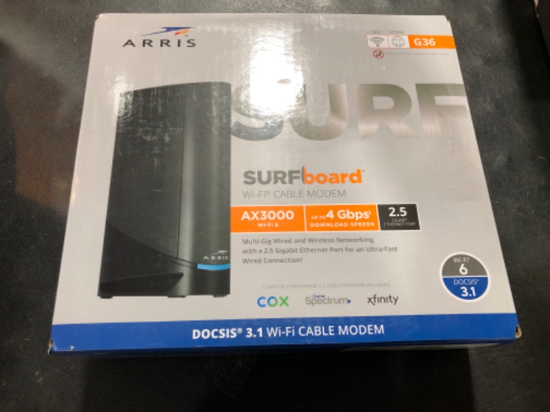 Photo 3 of ARRIS Surfboard G36 DOCSIS 3.1 Multi-Gigabit Cable Modem & AX3000 Wi-Fi Router | Comcast Xfinity, Cox, Spectrum| Four 2.5 Gbps Ports | 1.2 Gbps Max Internet Speeds | 4 OFDM Channels | 2 Year Warranty Cable Modem Router - DOCSIS 3.1 Gigabit
