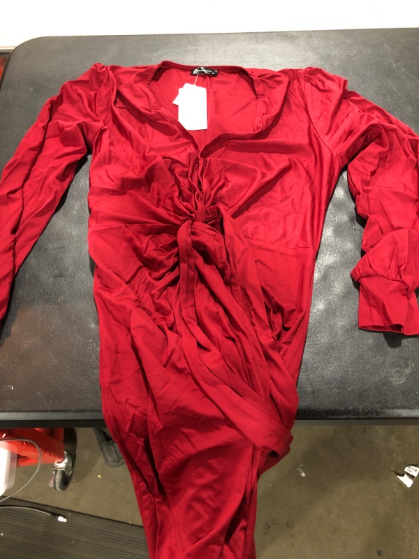 Photo 1 of DRESS IS RED NOT PINK  PRETTYGARDEN Women's Spring Fall Fashion Long Puff Sleeve Maxi Dresses V Neck Twist Front Formal Dress with Slit SIZE XL
