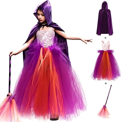 Photo 1 of DIIQII Winifred Sanderson Sister Halloween Costume for Girls Cosplay Princess Tulle Dress Up Witch Broom Sets SIZE XL 