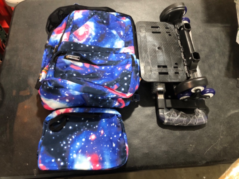 Photo 2 of Blue-Galaxy Rolling-Backpack Bookbag on Wheels with Lunch Bag, Galaxy Design Backpack with Wheels, Wheel Trolley Bag for School