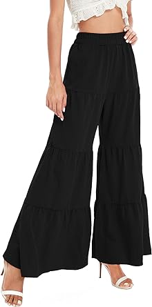 Photo 1 of Floerns Women's Boho Elastic High Waisted Ruffle Hem Wide Leg Palazzo Pants SIZE XL