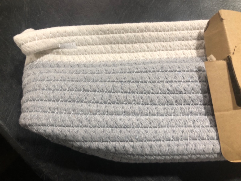 Photo 1 of ABenkle Small Woven Basket, 12"x 8" x 5" Cute Small Basket, Rope Room Shelf Storage Basket, Cat Dog Toys Basket Chest Box, Empty Decorative Gift Basket with Handles - Grey Gray 1 Pack
