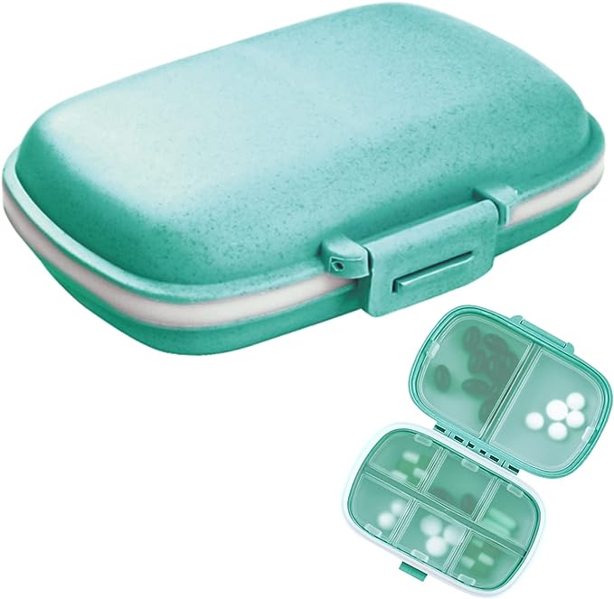 Photo 1 of 1Pack Travel Pill Organizer, 8 Compartments Portable Pill Case, Small Pill Box for Pocket Purse Portable Medicine Vitamin Container Blue