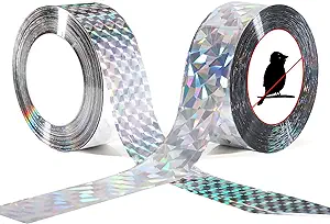 Photo 1 of 2 Pieces Bird Scare Tape Ribbon Reflective Scare Tape Ribbon 328ft Reflective Bird Scare Repellent Flash Holographic Tape to Keep Away Scare Geese Pigeon Duck Grackles from Home Garden