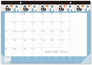 Photo 1 of 2024 Desk Calendar - 12 Monthly Desk/Wall Calendar 2024 2-in-1, 17" x 12", January 2024 - December 2024, Thick Paper with Corner Protectors, Large Horizontal Line Ruled Blocks+Julian Dates+Lanyard