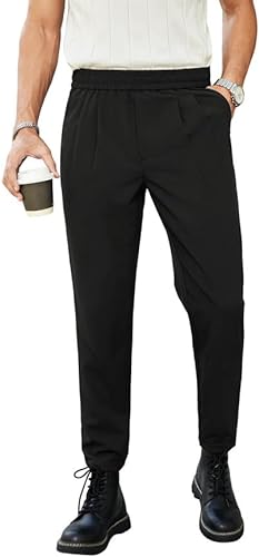 Photo 1 of GREY NOT BLACK JMIERR Mens Casual Pants Drawstring Cotton Slim-Fit Pants for Men Wrinkle-Resistant Flat-Front Stretch Dress Pants SIZE 40 2XL 