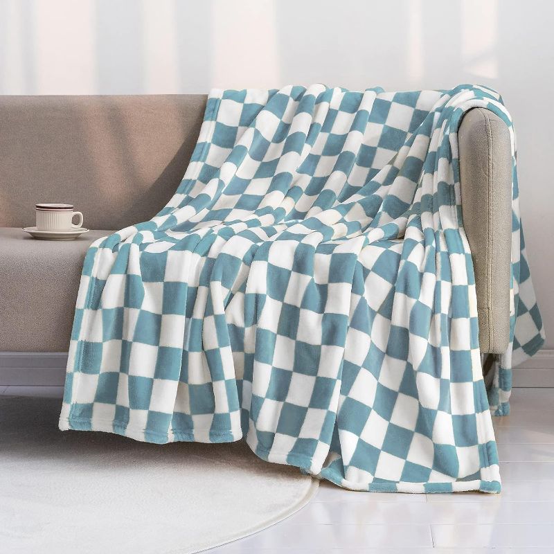 Photo 1 of  Throw Blankets Flannel Blanket with Checkerboard Grid Pattern Soft Throw Blanket for Couch, Bed, Sofa Luxurious Warm and Cozy for All Seasons