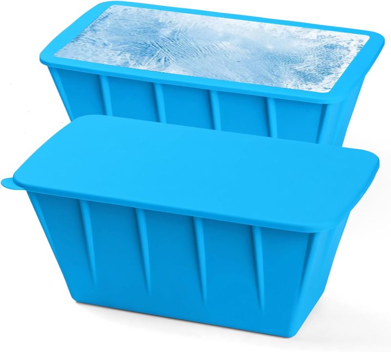 Photo 1 of 2 Pack Extra Large Ice Block Molds with Lid, Reusable Silicone Ice Cube Molds, 8lbs Ice Block for Cold Plunge, Ice Molds for Ice Bath Chiller
