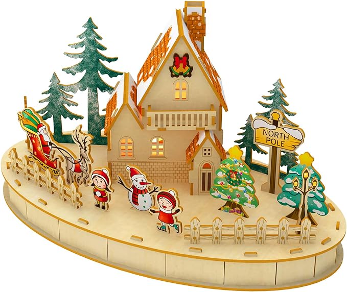 Photo 1 of 3D Wooden Puzzles for Christmas Tree, Dollhouse Miniature DIY House Kit,Tiny House kit,3D Wooden Puzzle Craft Kit for Adults Teen, DIY Miniature Dollhouse(Christmas Tree)