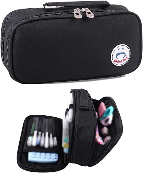 Photo 1 of Pencil Case Pen Bag Holder Pouch Large Handle Big Capacity Desk Organizer Storage Marker Box Stationary Makeup Cosmetic Double Zippers for School Office Students Teen