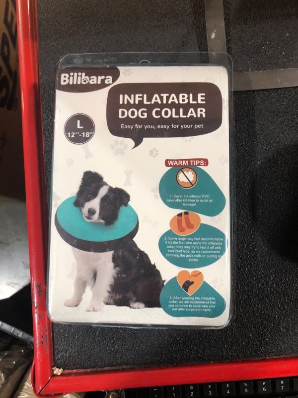 Photo 2 of Bilibara Dog Cone Alternative After Surgery, Inflatable Recovery Collar for Dogs & Cats, Adjustable Dog E Collars, Cone for Dogs After Surgery to Stop Licking, Soft Dog Cones for Large Dogs, Teal L(Neck:12"-18") Teal