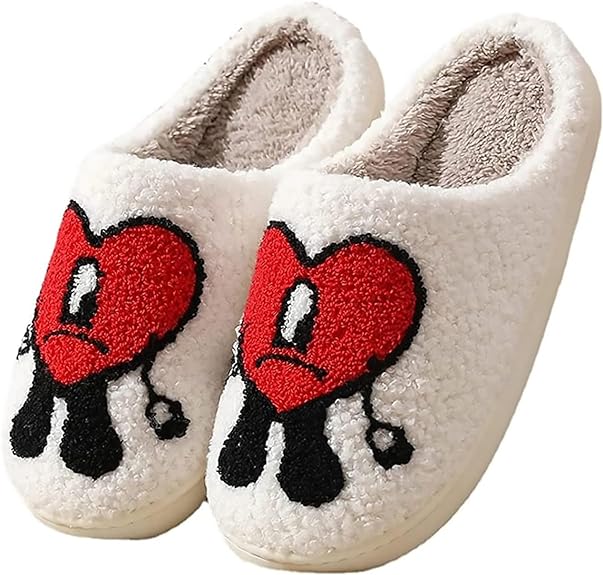 Photo 1 of Bad Cute Bunny Slippers for Women Men Kawaii Cartoon Fun Heart Bunny Soft Plush House Slipper Keep Warm Couples Slides size 7.5