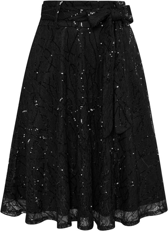 Photo 1 of Belle Poque Women‘s High Waist A-Line Skirt Vintage Party Lace Sequin Midi Skirt with Pockets & Belt  SIZE XL