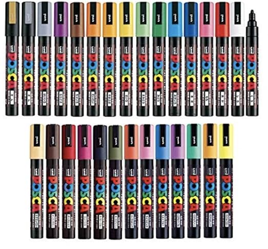 Photo 1 of 29 5M Medium Posca Markers with Reversible Tips, Set of Acrylic Paint Pens for Art Supplies, Fabric Paint, Fabric/Art Markers