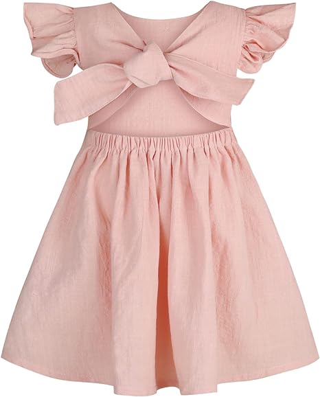 Photo 1 of AGQT Toddler Girls Summer Dress Cotton Linen Ruffle Sleeveless Sundress Size 5-6T
