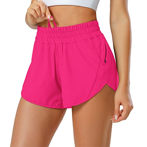 Photo 1 of Aurefin Athletic Shorts for Women,Women's Quick Dry Workout Sports Active Running Track Shorts with Elastic and Zip Pockets 2.5 inches X-Small Hot Pink