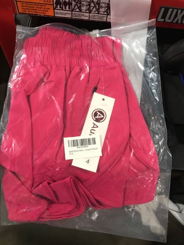 Photo 2 of Aurefin Athletic Shorts for Women,Women's Quick Dry Workout Sports Active Running Track Shorts with Elastic and Zip Pockets 2.5 inches X-Small Hot Pink