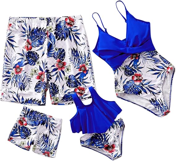 Photo 1 of  BOYS 2YRS PATPAT Mommy and Me Matching Swimsuit One Piece Leaves Printed V Neck Bathing Suits Family Swimwear Matching Set BOY SIZE 2YRS