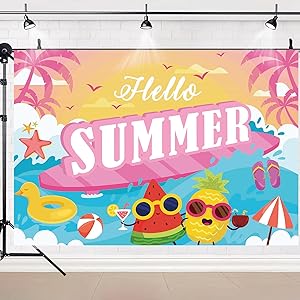 Photo 1 of 5×3 FT Summer Beach Theme Backdrop Banner, Luau Party Decorations, Hawaiian Party Supplies, Summer Theme Birthday Party Banner, Summer Beach Party Banner, Hello Summer Party Photo Booth Background 