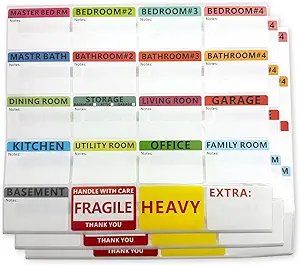 Photo 1 of Moving Stickers,Home Removable Labels Extra Large Packaging Box Office 3 Bedroom Label House 600pcs Labels Mobile Stickers 18 Color Coded Note Areas 3-4 Bedroom Houses Product Coding lables 