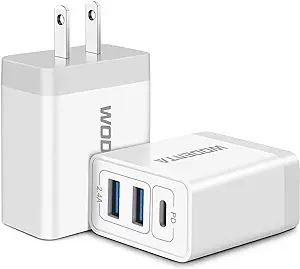 Photo 1 of WODENTA USB C Charger Box, 2-Pack 32W Fast Charging Block Wall Charger, 3-Port Power Adapter MultiPort Plug Type C Charger Brick Cube for iPhone 15/14/13/12/11/XS/X/8/7/6S Plus, iPad, Samsung S23 S22