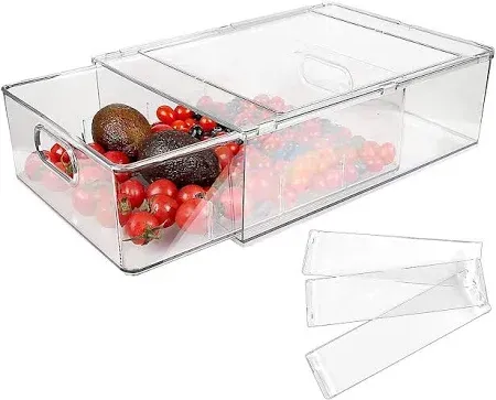 Photo 1 of Abiudeng Stackable Refrigerator Organizer Bins with Pull-out Drawer,Clear Fridge Drawer Organizer with Handle,Plastic Food Container Set for Kitchen organizer