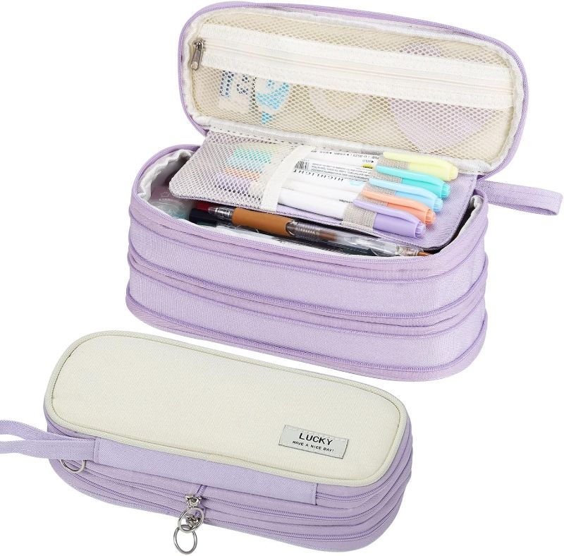 Photo 1 of Somush Pencil Case Big Capacity Pencil Case Organizer for Girls Kids Adults Women Christmas Zipper Pencil Pouch Aesthetic Large Pen Case with Handle for School Office Purple
