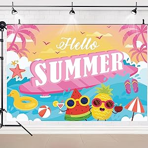 Photo 1 of 5×3 FT Summer Beach Theme Backdrop Banner, Luau Party Decorations, Hawaiian Party Supplies, Summer Theme Birthday Party Banner, Summer Beach Party Banner, Hello Summer Party Photo Booth Background