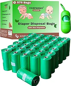 Photo 1 of Baby Diaper Bag Disposable 32 Refill Rolls with Dispenser (576 Sacks) Diaper Sack Disposable Dog Poop Waste Bags Cat Litter Clump & Poop Bags Sanitary Pad Waste Bags (576 Bags) 