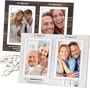 Photo 1 of YUNLINLI Then & Now Anniversary Picture Frame for Couple,1-99 Years Wedding Gift Wood Photo Frame Holds 2 4x6 Inches Photos for Desktop Home Decor Picture Frame 2Pack