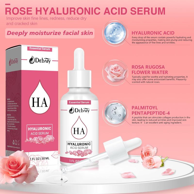 Photo 1 of 1 Pack Rose Hyaluronic Acid Serum for Face Anti-Wrinkle Anti-Aging Serum with Palmitoyl Pentapeptide-4 & Palmitoyl Tripeptide-1 (1fl oz | 30ml/Each) EXP 2026