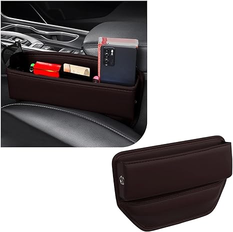 Photo 1 of Dickno Car Seat Gap Filler, Premium Leather Front Seat Storage Box, Adjustable Auto Seat Gap Organizer for Phones Glasses Keys Cards, Universal Vehicle Accessories for Most Cars (Brown)