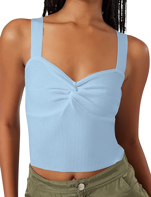 Photo 1 of BAIGRAM Women's Twist Knot Front Sweetheart Neck Crop Tank Top Going Out Y2K Vintage Rib Knit Sleeveless Slim Fit Cami

medium