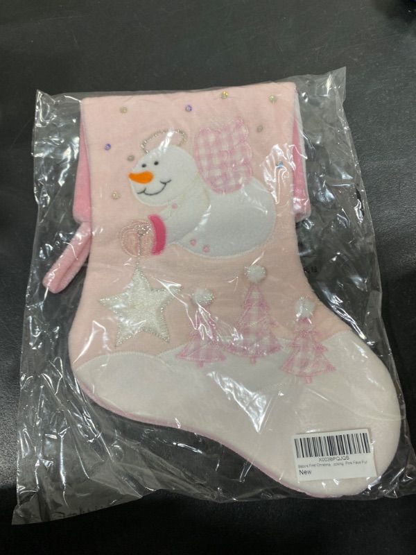 Photo 2 of 16” Large Christmas Stockings with Hanging Loop - Light Pink Golf Christmas Stocking with White Fleece Cuff - Stockings Christmas Tree Decorations - Family Stockings for Christmas
