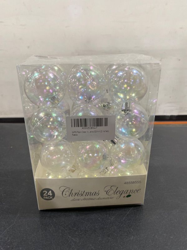 Photo 1 of 24PC/Pack Clear Iridescent Round Plastic Christmas Tree Balls Ornaments 50mm (2 Inches)
