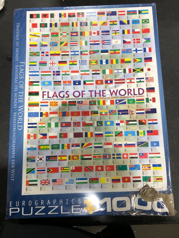 Photo 1 of 1000 Piece Eurograhics Puzzle - FLAGS Around the World - Population & Capitals
