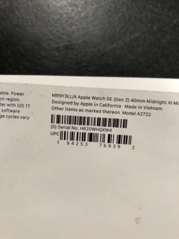 Photo 1 of Apple Watch SE (2nd Gen) [GPS 40mm] Smartwatch with Midnight Aluminum Case with Midnight Sport Band M/L. Fitness & Sleep Tracker, Crash Detection, Heart Rate Monitor Midnight Aluminum Case with Midnight Sport Band 40mm M/L - fits 150–200mm wrists Without 