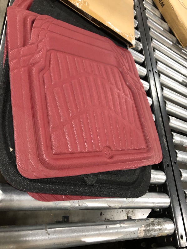 Photo 1 of CAR PASS Leather Car Floor Mats -3D Waterproof All Weather, Universal Trim to Fit & Anti-Slip Burr Bottom Safety & Light Easy Clean Install for SUV Truck Auto (Red) 4 Piece Sedan Van