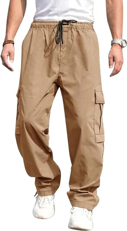 Photo 1 of  Size 3XL Lexiart Men's Hiking Cargo Pants Drawstring Joggers Sweatpants Work Sports Loose Fit Hiking Trousers with Pockets 