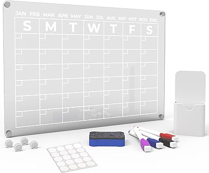 Photo 1 of Acrylic Magnetic Calendar for Fridge, The Clear Acrylic Magnetic Dry Erase Planner Board for Monthly Activities and Menu Planning, with Industrial Grade Magnet for Your Refrigerator and Wall. 