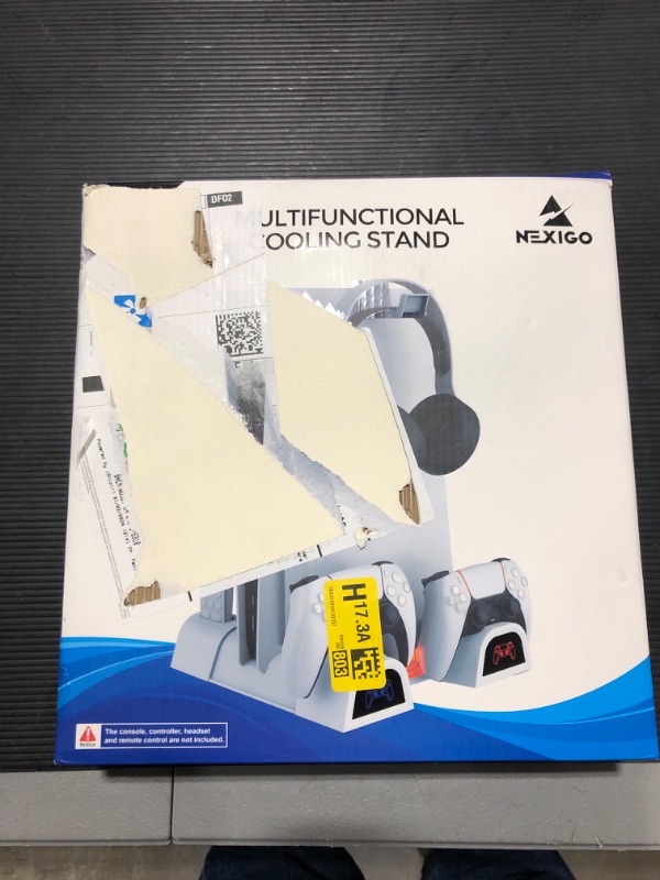 Photo 2 of NexiGo PS5 Accessories Silent Cooling Stand with Headset Holder and AC Adapter, for PS5 Disc & Digital Editions Dual Controllers Charger, 3 Levels Adjustable Fans Speed, 10 Game Rack Organizer, White