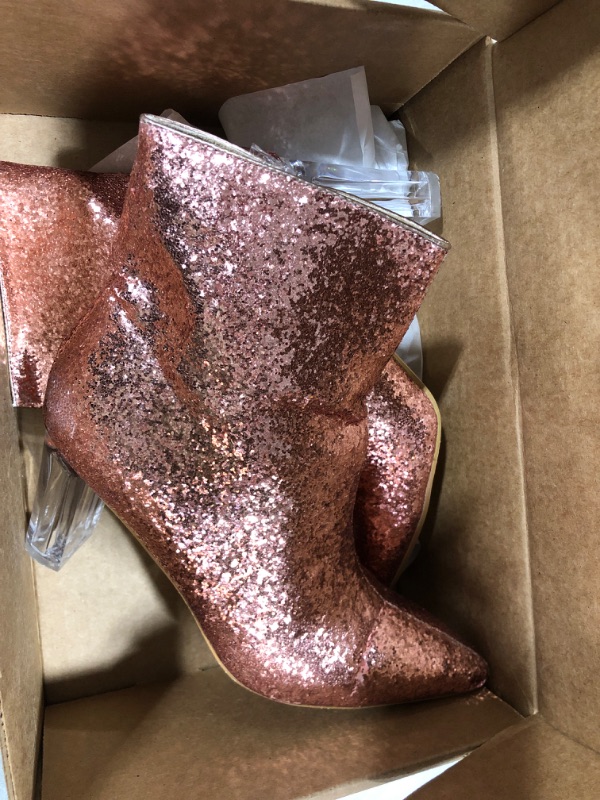 Photo 2 of Allegra K Women's Clear Block Heel Glitter Ankle Boots Size 9