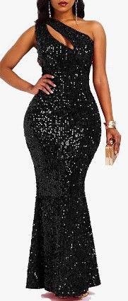 Photo 1 of  Sequins Fashion Sleeveless Oblique Collar Mermaid Women's Maxi Dress Bodycon Dress Party Dress (XL)