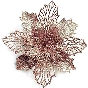 Photo 1 of GL-Turelifes 12 Pcs Rose Gold Artificial Poinsettia Christmas Flowers, 6.3 in Diameter
