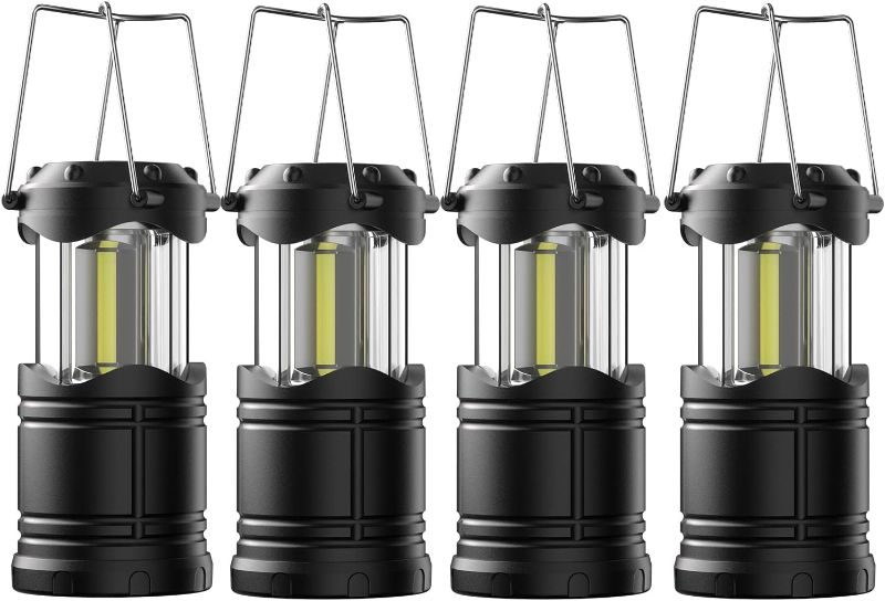 Photo 1 of Lichamp 4 Pack LED Camping Lanterns, Battery Powered Camping Lights COB Super Bright Collapsible Flashlight Portable Emergency Supplies Kit, Black
