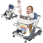 Photo 1 of 4 in 1 Folding Baby Walker, Activity Walker for Boys Girls, Learning-Seated, Toddler Walk-Behind w/Music Toys, Adjustable Height & Speed, Safety Bumper, Infant Walker Anti-Rollover