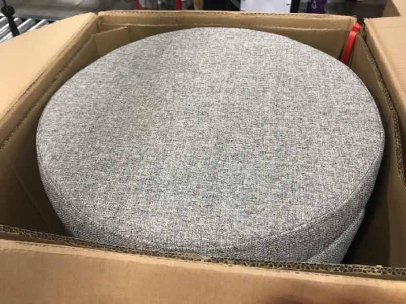 Photo 2 of **MAJOR DAMAGE TO SIDE** Homepop Home Decor | Upholstered Round Storage Ottoman | Ottoman with Storage for Living Room & Bedroom, Light Gray Tweed Large